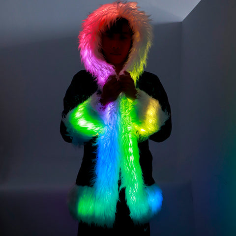 LED Light Faux Fur Coat-LED Clothing Cloak (Black)