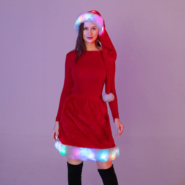 Light Up Led Santa Hat-Red