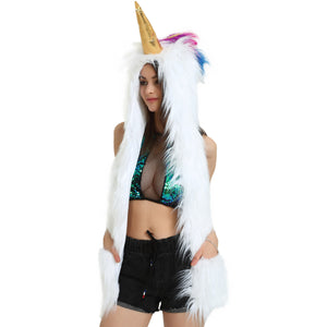 Unicorn  Hood Hat Scarf Mittens