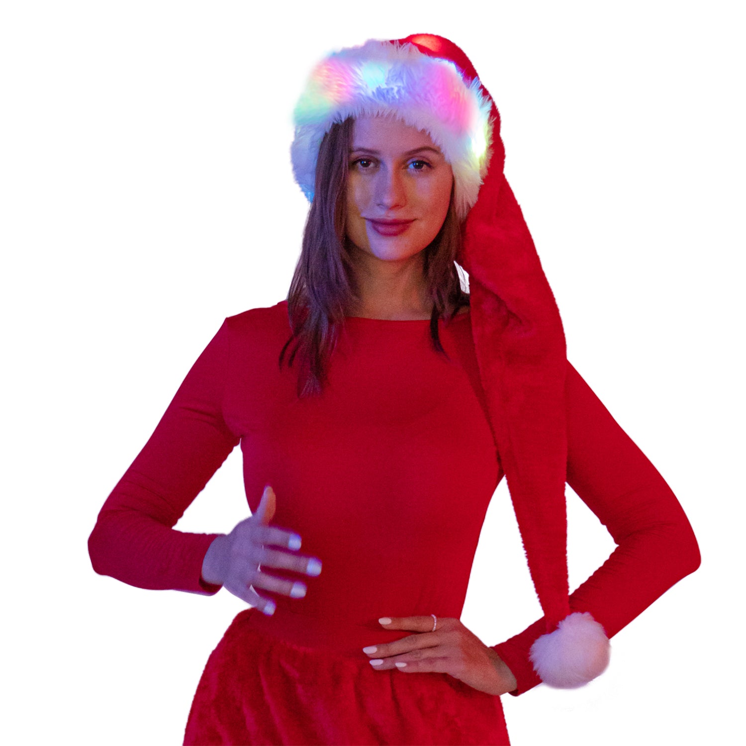 Light Up Led Santa Hat-Red