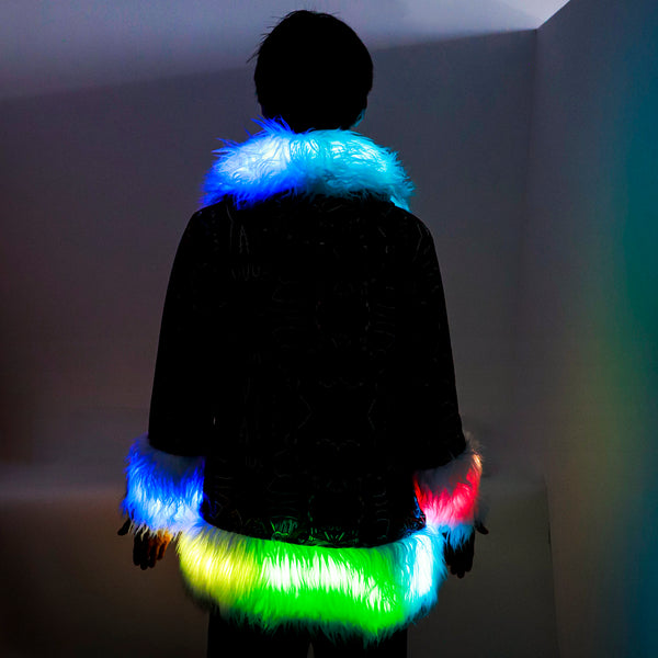 LED Light Faux Fur Coat-LED Clothing Cloak (Black)