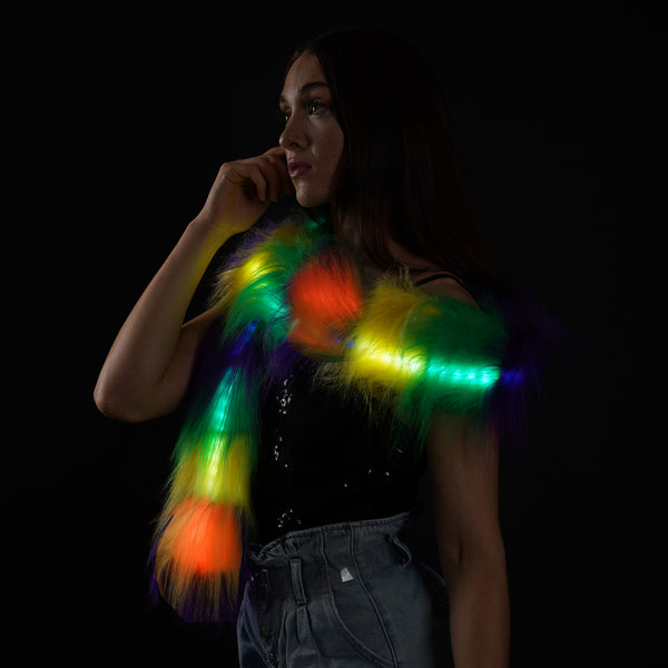 Mardi Gras Rainbow Fur Led Scarf