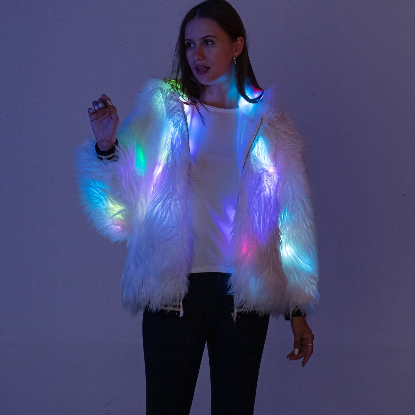 Fancy Faux Fur LED Hooded Rave Jacket