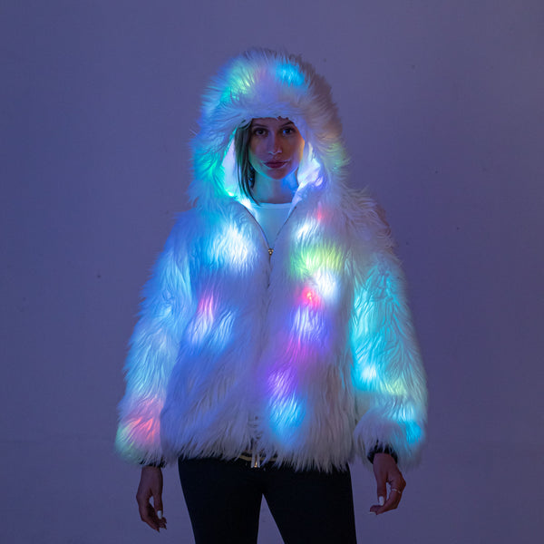 Fancy Faux Fur LED Hooded Rave Jacket