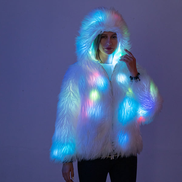 Fancy Faux Fur LED Hooded Rave Jacket