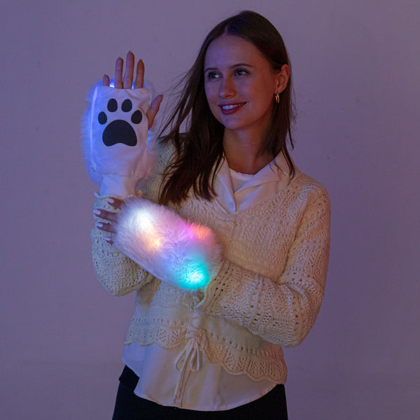 Fuzzy Fur LED Gloves Fingerless Light Up Mittens