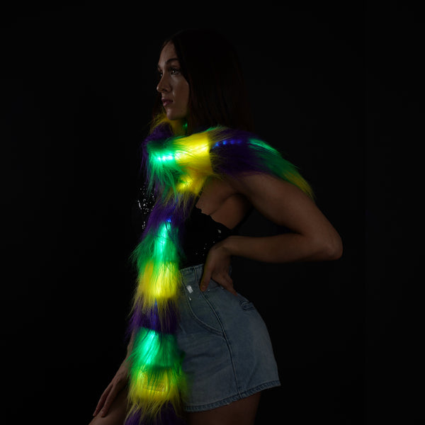 Mardi Gras Rainbow Fur Led Scarf