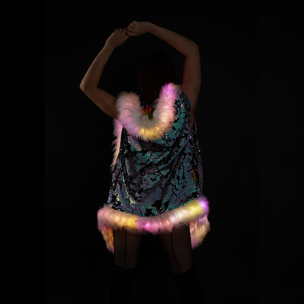 Bluetooth Led Light Up Sequin Vest With Hood