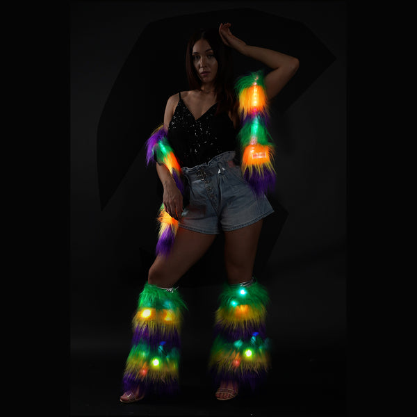 Mardi Gras Rainbow Fur Led Scarf