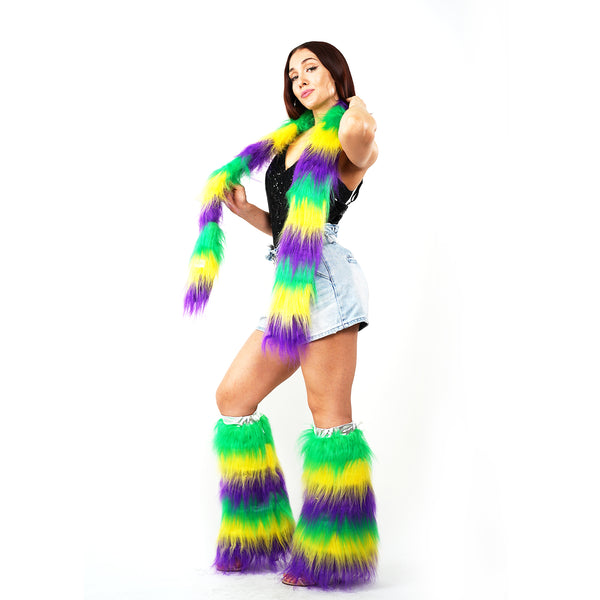 Mardi Gras Rainbow Fur Led Scarf