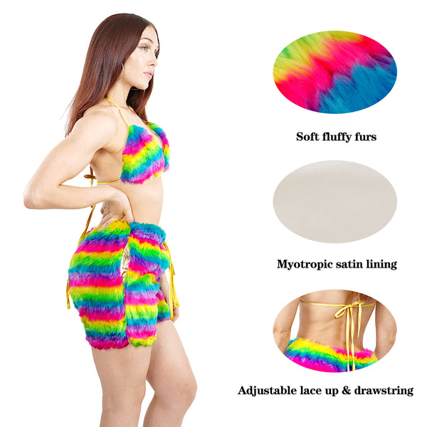 Rainbow Faux Fur Mini Short Set