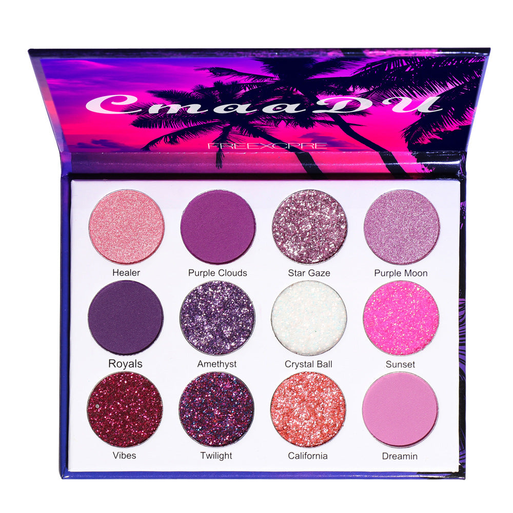 TikTok CmaaDu 12 color shiny eye shadow palette purple queen