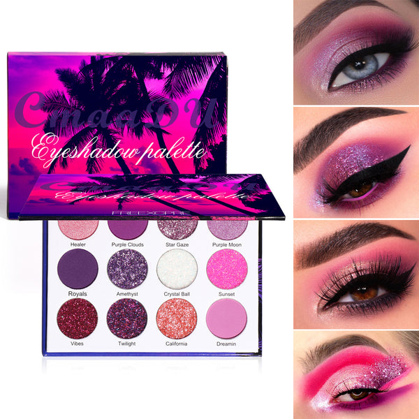 TikTok CmaaDu 12 color shiny eye shadow palette purple queen