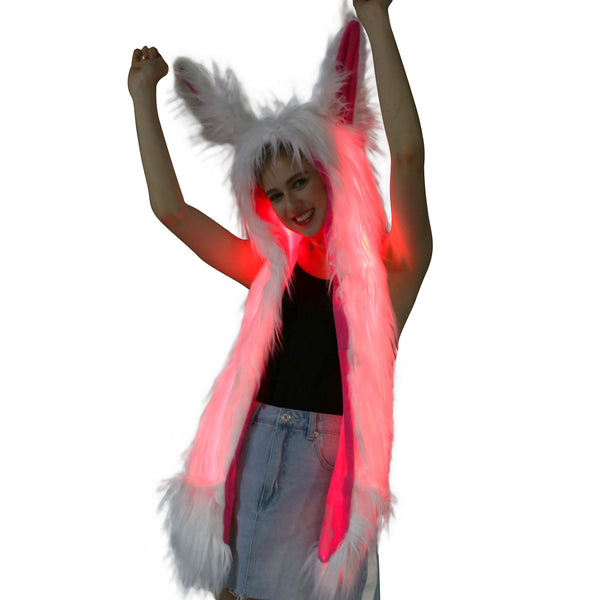 Led Light Up Bunny Ears Hat Scarf Gloves Hood