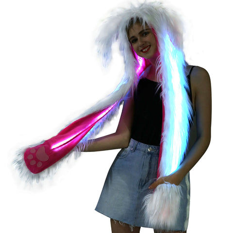 Led Light Up Bunny Ears Hat Scarf Gloves Hood