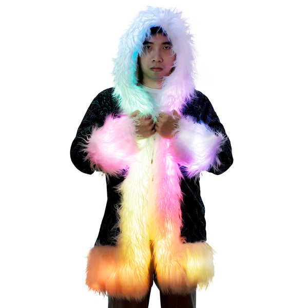 LED Light Faux Fur Coat-LED Clothing Cloak (Black)