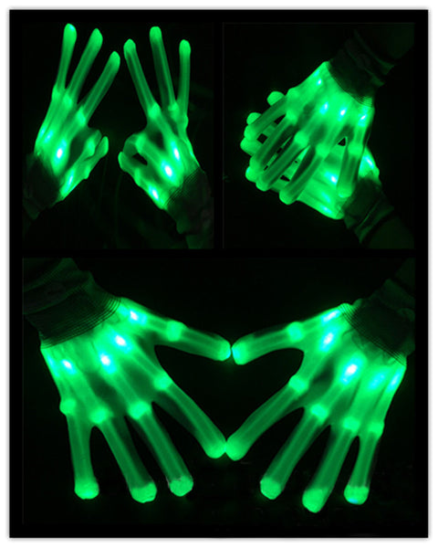 Colorful LED Gloves Rave Light Finger Lighting Flashing Gloves Unisex skeleton Glove