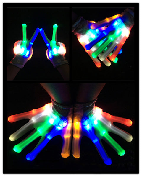 Colorful LED Gloves Rave Light Finger Lighting Flashing Gloves Unisex skeleton Glove